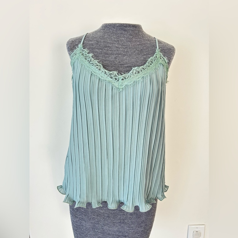 Lush Pleated Sage Camisole Lace Trim Size M Spring/ Summer
